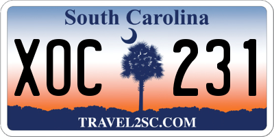 SC license plate XOC231