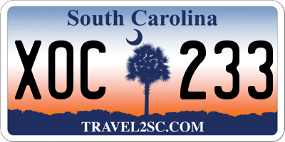 SC license plate XOC233