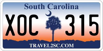 SC license plate XOC315