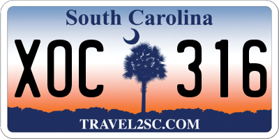 SC license plate XOC316