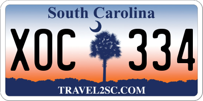 SC license plate XOC334