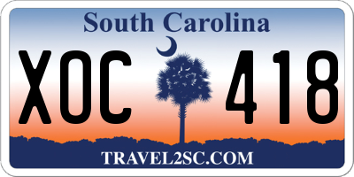 SC license plate XOC418