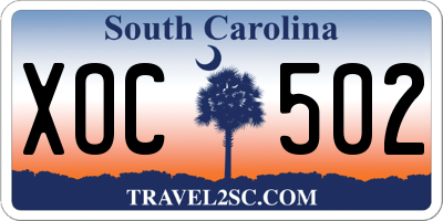 SC license plate XOC502