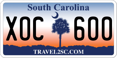 SC license plate XOC600