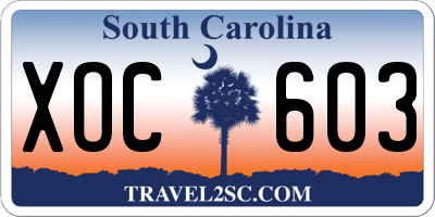 SC license plate XOC603