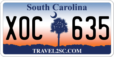 SC license plate XOC635