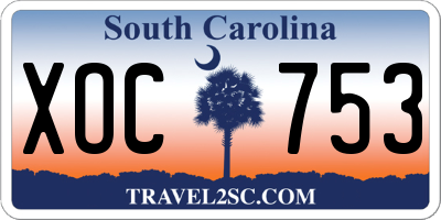 SC license plate XOC753