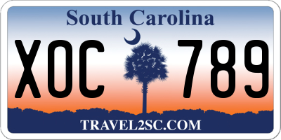 SC license plate XOC789