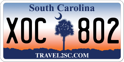 SC license plate XOC802