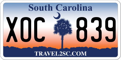 SC license plate XOC839