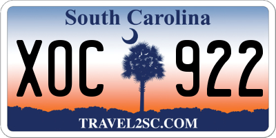 SC license plate XOC922