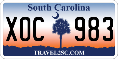 SC license plate XOC983