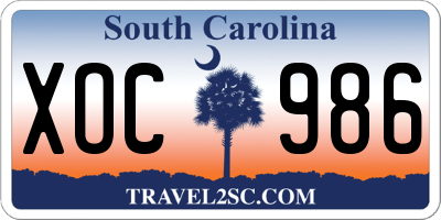 SC license plate XOC986