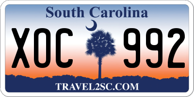 SC license plate XOC992