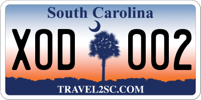 SC license plate XOD002