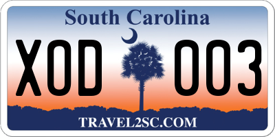 SC license plate XOD003