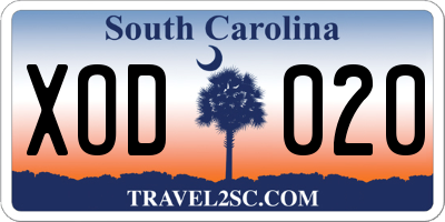 SC license plate XOD020