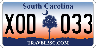 SC license plate XOD033