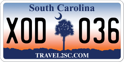 SC license plate XOD036