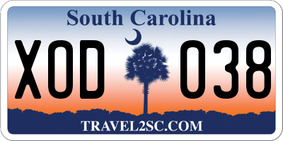 SC license plate XOD038