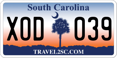 SC license plate XOD039