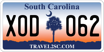 SC license plate XOD062