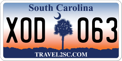 SC license plate XOD063