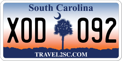 SC license plate XOD092