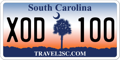 SC license plate XOD100