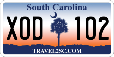 SC license plate XOD102