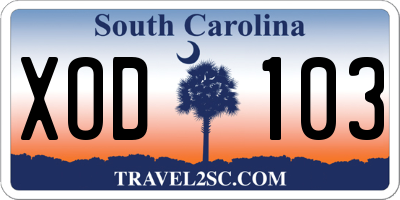 SC license plate XOD103