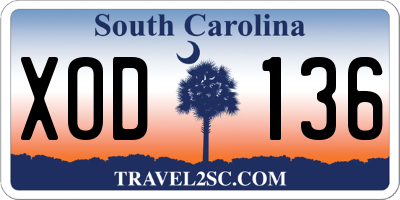 SC license plate XOD136