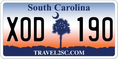 SC license plate XOD190