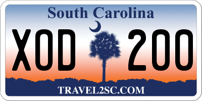 SC license plate XOD200