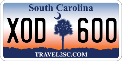 SC license plate XOD600