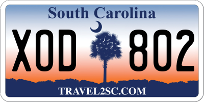 SC license plate XOD802