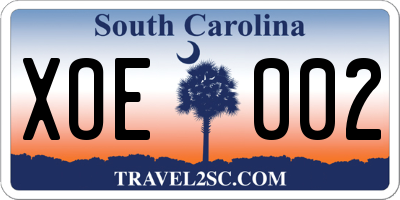SC license plate XOE002