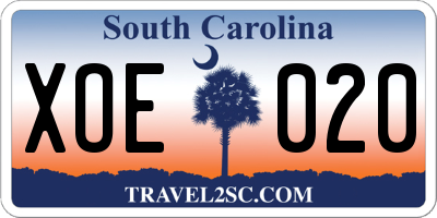 SC license plate XOE020