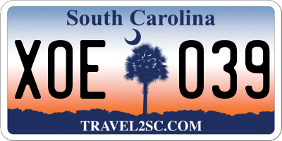 SC license plate XOE039