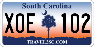 SC license plate XOE102