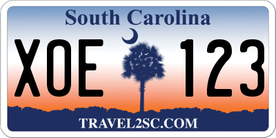 SC license plate XOE123