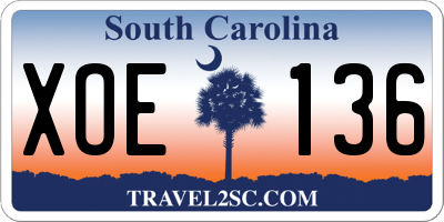 SC license plate XOE136