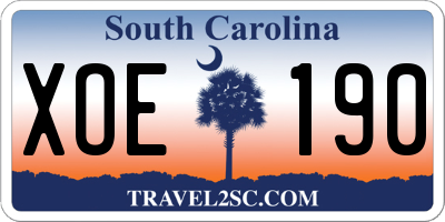 SC license plate XOE190