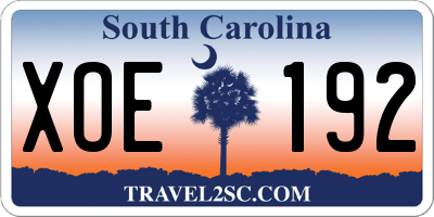 SC license plate XOE192