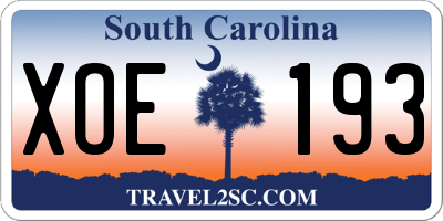 SC license plate XOE193