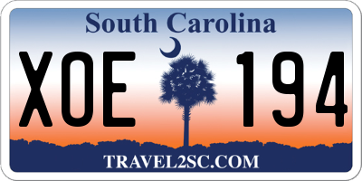 SC license plate XOE194