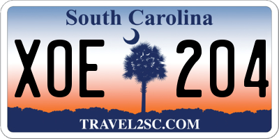 SC license plate XOE204