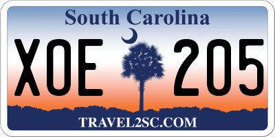 SC license plate XOE205