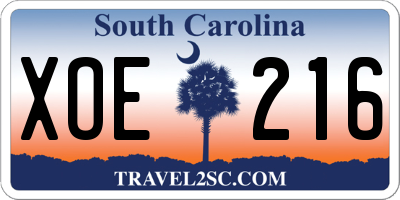 SC license plate XOE216