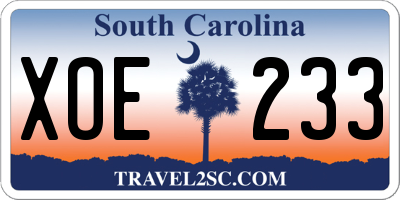 SC license plate XOE233